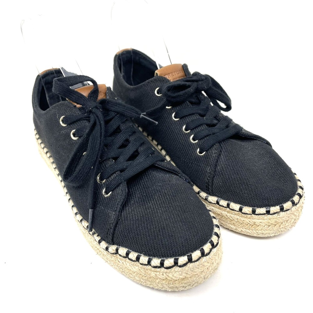 TRETORN Eve Espadrille Platform Black Canvas & Leather Trim Sneakers Size 9.5